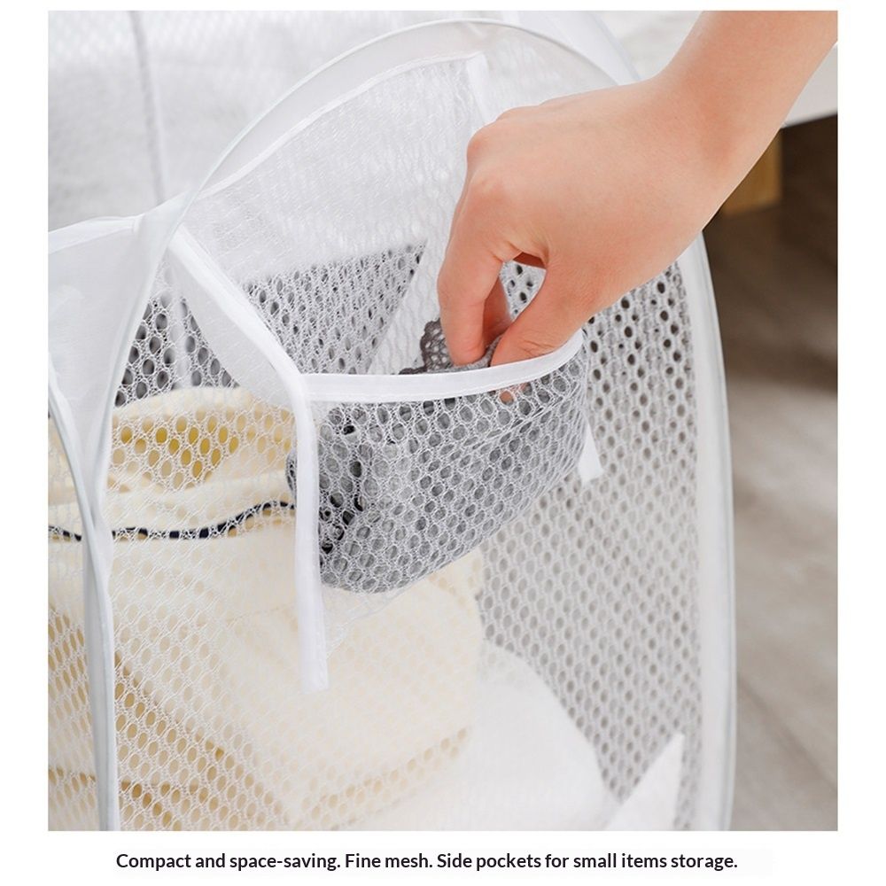 2 Pack Durable Collapsible Laundry Baskets - Reinforced Mesh Pop Up Laundry Hamper with Pocket, Foldable Dirty Clothes Hamper with Carry Handles for Laundry — image 3