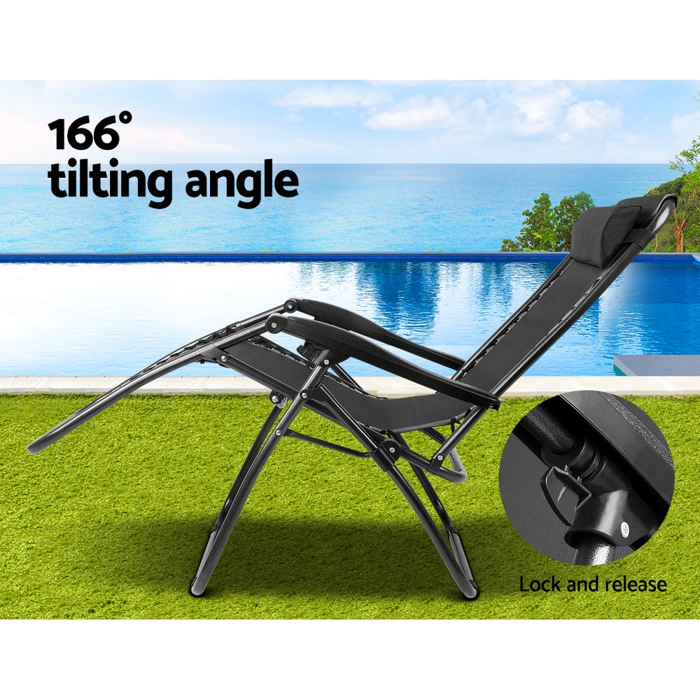 Gardeon Zero Gravity Chair Folding Outdoor Recliner Adjustable Sun Lounge Camping Black — image 4