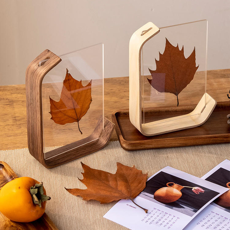 Black Walnut and Clear Acrylic Photo Frame with Maple Leaf Display Base for 10 x 15 cm Pictures, Tabletop Decor, Brown โ image 2