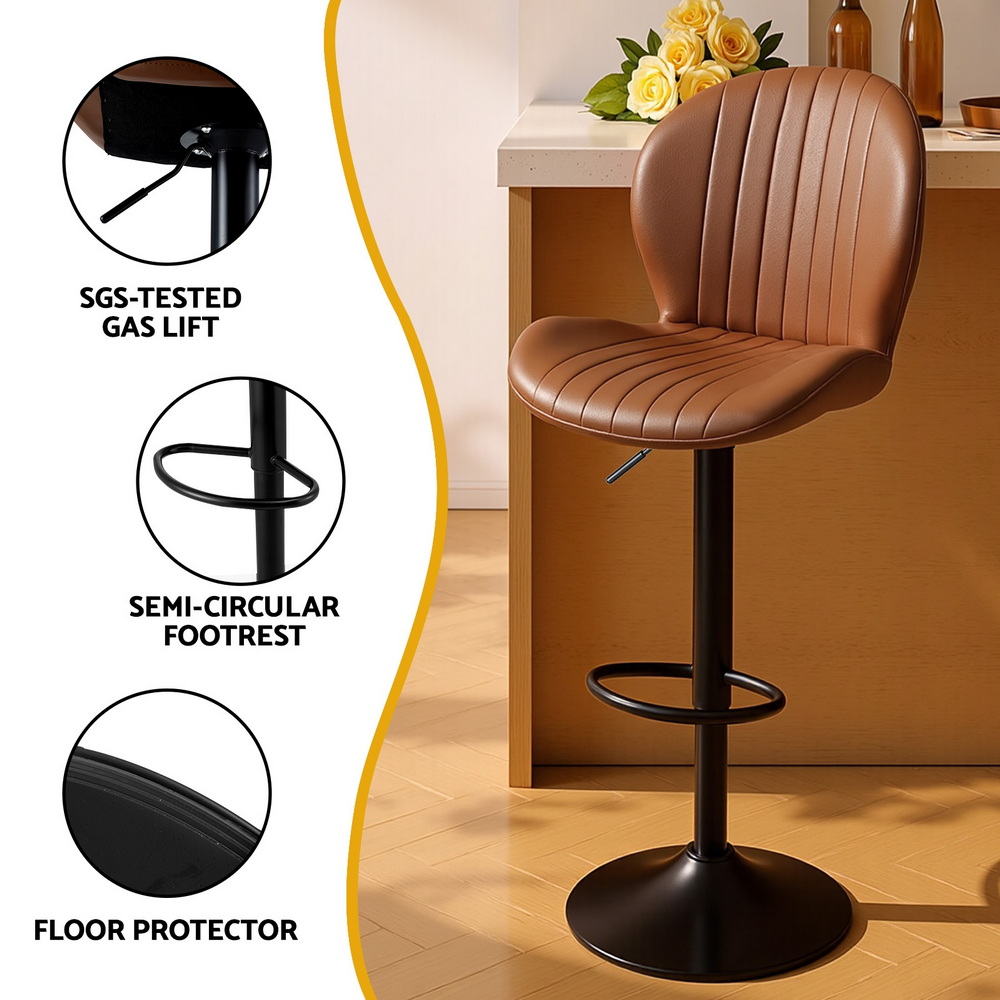 Artiss 4x Bar Stools Kitchen Swivel Gas Lift Counter Chair Shell Leather Brown — image 6
