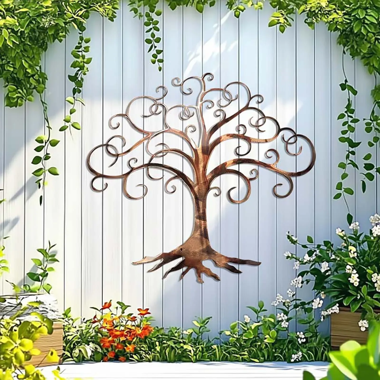 Waterproof Iron Metal Wall Art Decor, Modern Hanging Ornament for Outdoor Garden Patio, 11.81 × 9.84 in