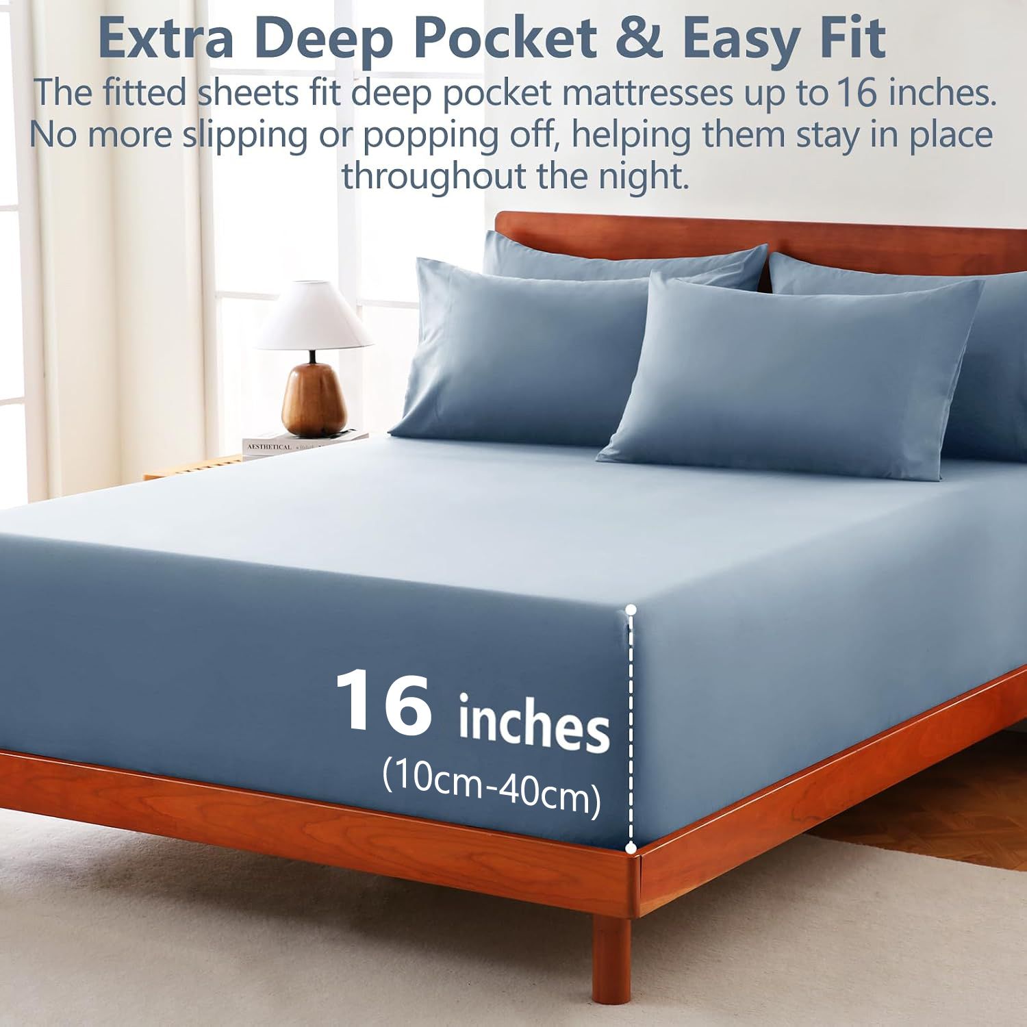 Hotel Soft Bed Sheet Set- Bedding Sheets & Pillowcases -Breathable Bedding - Wrinkle, Fade, Stain Resistant-Deep Pocket Flat Fitted Bed Sheet Set(Ocean,Single) — image 2