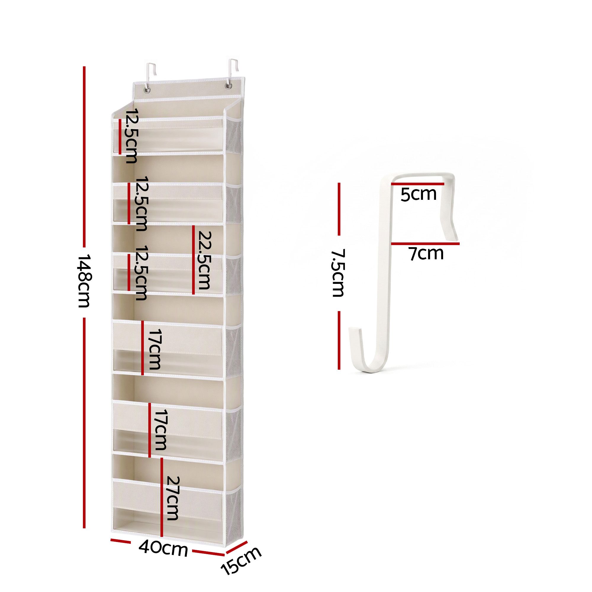 Artiss Over Door Storage Hanger Pantry 6-Tier 12 Pockets Fabric Organiser Beige — image 2