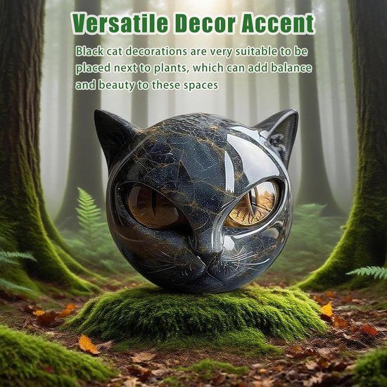 Black and Gold Resin Cat Head Sculpture, Polished Decorative Figurine, 9 × 9 cm — image 3