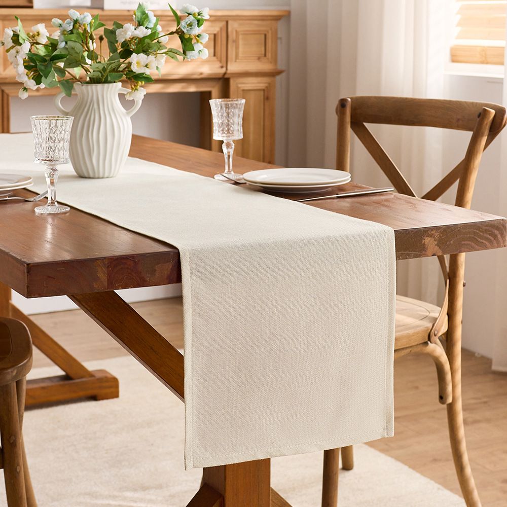 Basic Linen Style Table Runner, 30x140cmOff White, Rustic Farmhouse Creamy White Table Runners, Everyday Polyester Table Runner - Machine Washable & Easy Car โ image 5