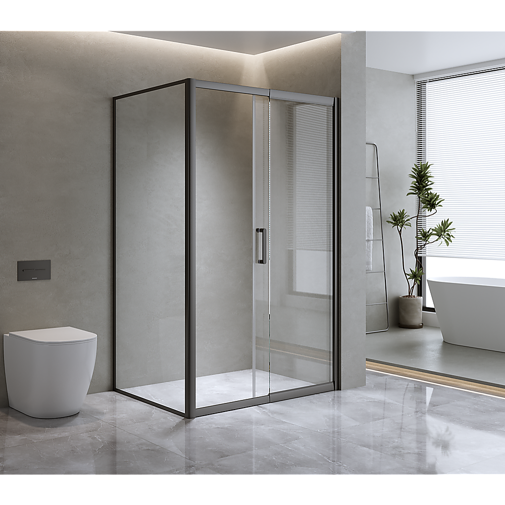 150mm Adjustable (2000 × 920mm) Single Door Corner Sliding Glass Shower Screen in Black