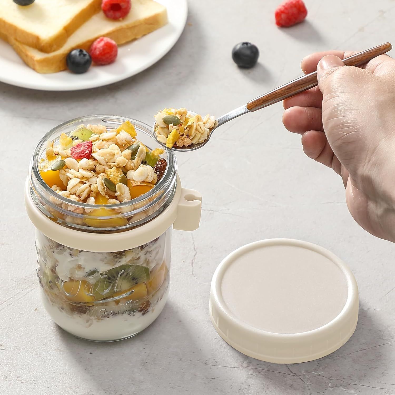 4-Pack 16oz Glass Overnight Oats Jars with Lids & Spoons, Airtight Mason Jars for Yogurt, Salad, Fruit, Meal Prep, Leak-Proof & Portable (Multicolor) — image 5