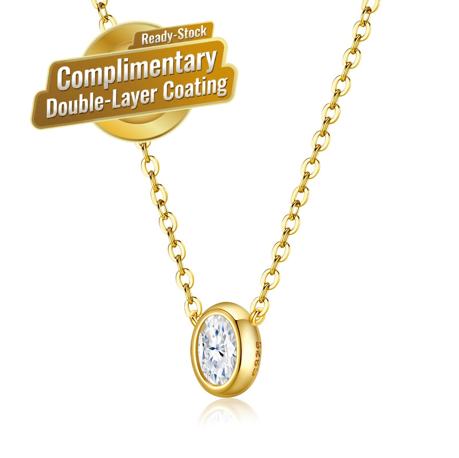 Elegant Moissanite Clavicle Necklace in 925 Silver with Gold Plating, Featuring a 4x6mm Oval Cut Stone with Brilliant Fire, Adjustable Chain for — image 4