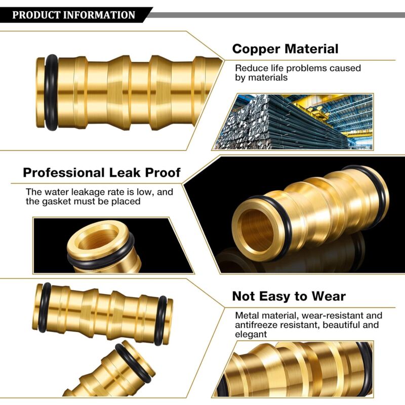 Brass Garden Hose Connectors Double Male 4 Set Compatible with Garden Hose Faucet โ image 3