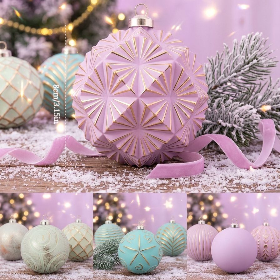 12-Piece Dopamine Christmas Ball Gift Set: 8cm polystyrene, shatterproof and durable, macaron-colored with painted gold foil textures, light luxury and — image 6