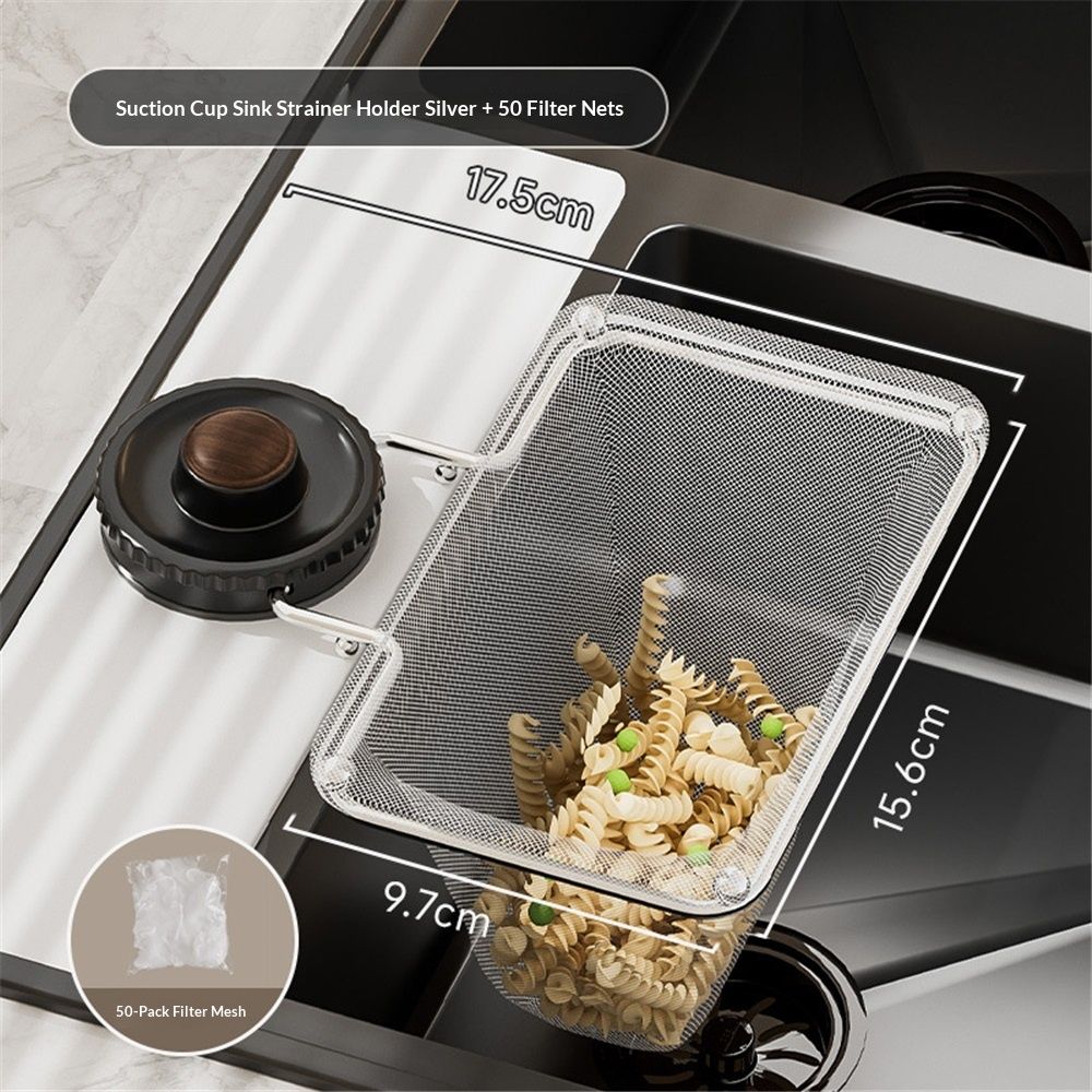 Kitchen Sink Strainer with Filter Mesh Bag, Suction Cup Food Waste Filter Basket, Foldable Washing Vegetables and Fruits Drying Bag Holder (Black Sink — image 5
