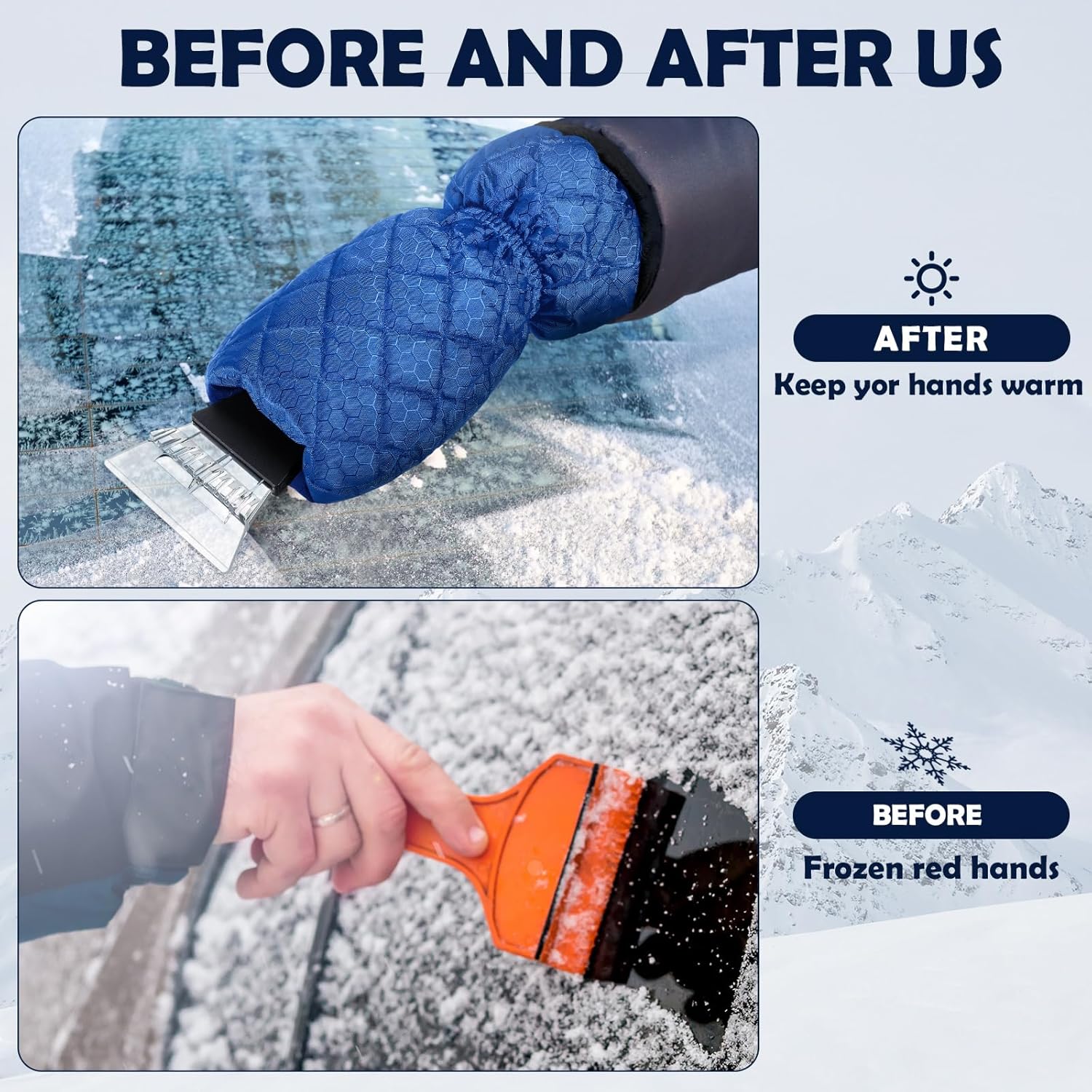 9 Pack Ice Scraper with Glove for Cars Windshield with Mitt Snow Warm Scraper Remover Waterproof Cozy Car Ice Scraper for Car Auto Truck Window Red Black Blue โ image 5