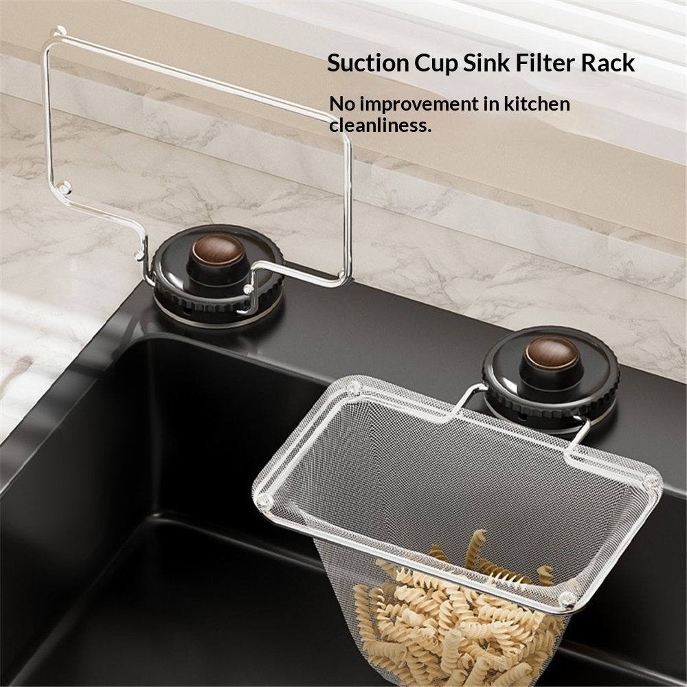 Kitchen Sink Strainer with Filter Mesh Bag, Suction Cup Food Waste Filter Basket, Foldable Washing Vegetables and Fruits Drying Bag Holder (Black Sink — image 4