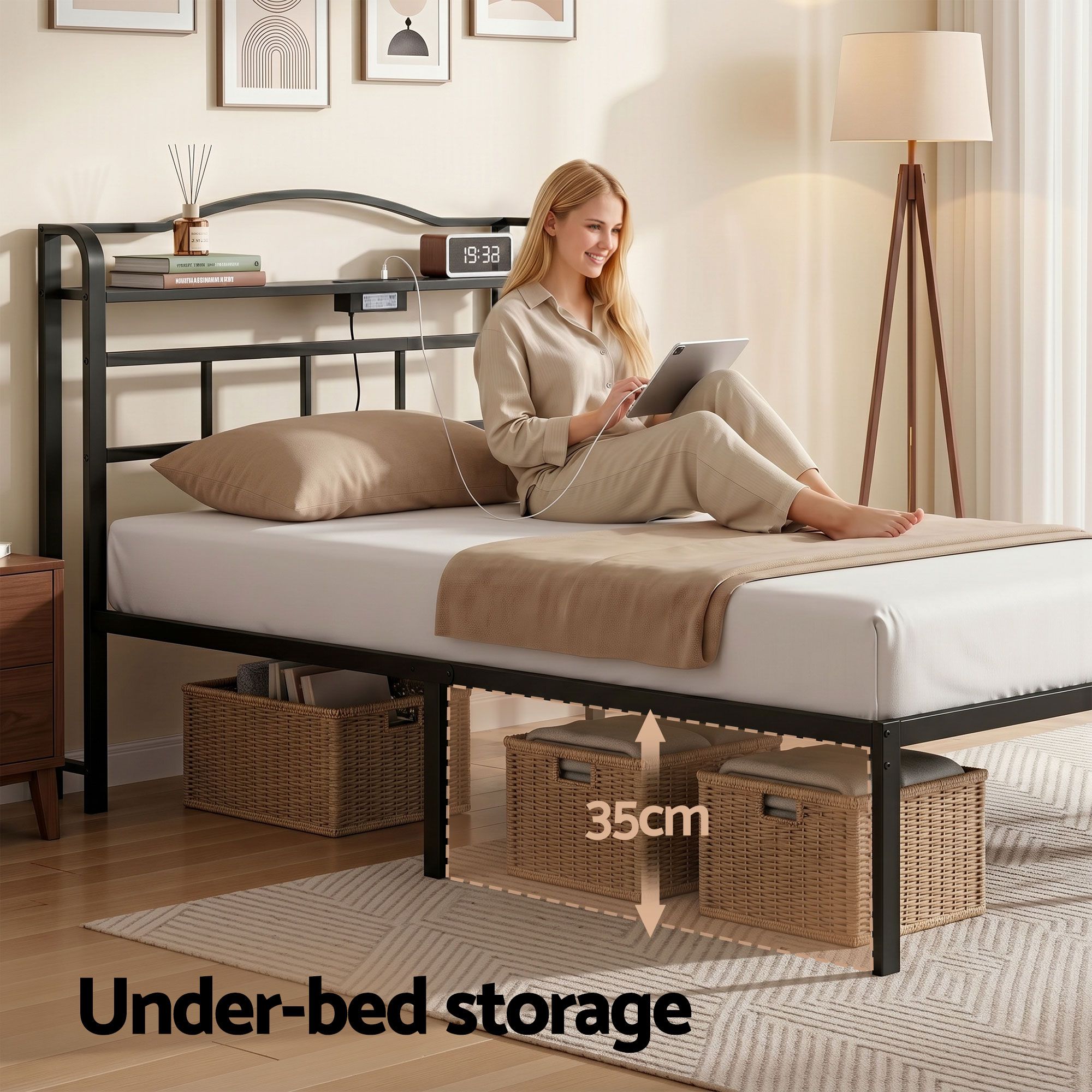Artiss Bed Frame Single Size with Charging Station WAVE โ image 5