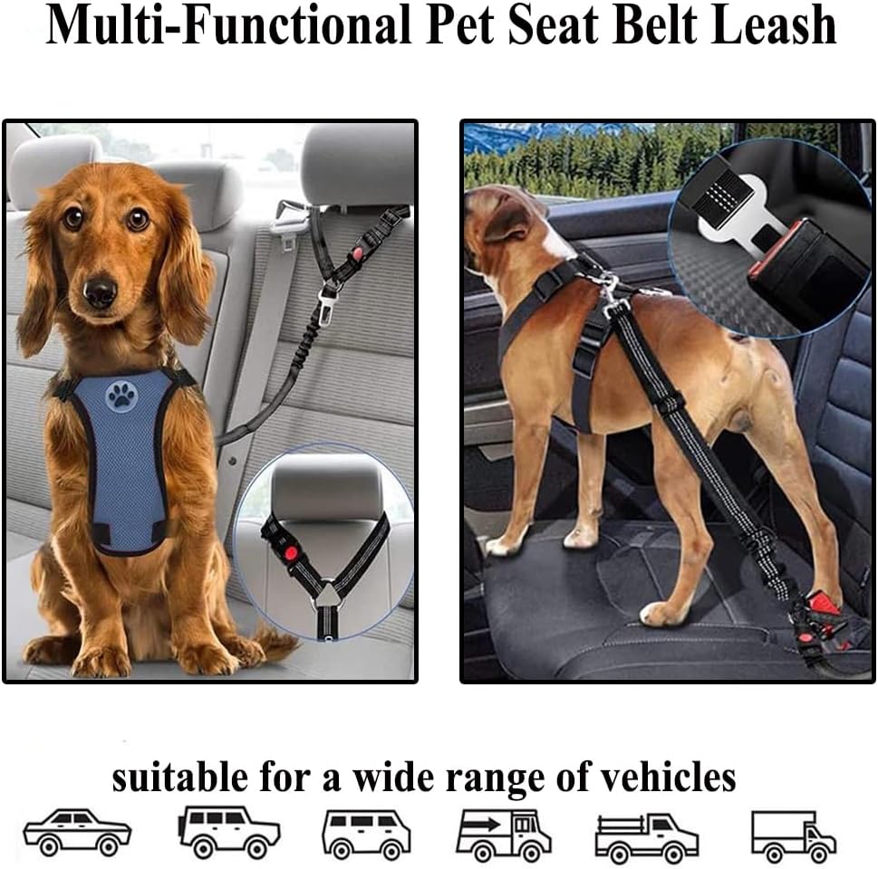 Dog Seat Belts for Car, 2 Pcs Dog Tether with Elastic Bungee Buffer, Adjustable Dog Car Seatbelts and Strong Leash Leads Accessories for Dogs Cats Pets, Black — image 5