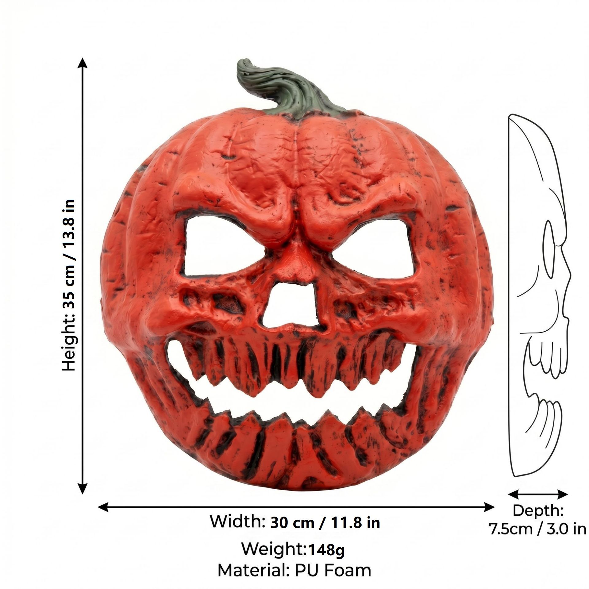 3-pack Scary Pumpkin Mask - PU Foam Pumpkin Head Costume Prop, DIY Halloween Party Decoration for Carnival, Fancy Dress, Birthdays and Festive โ image 2