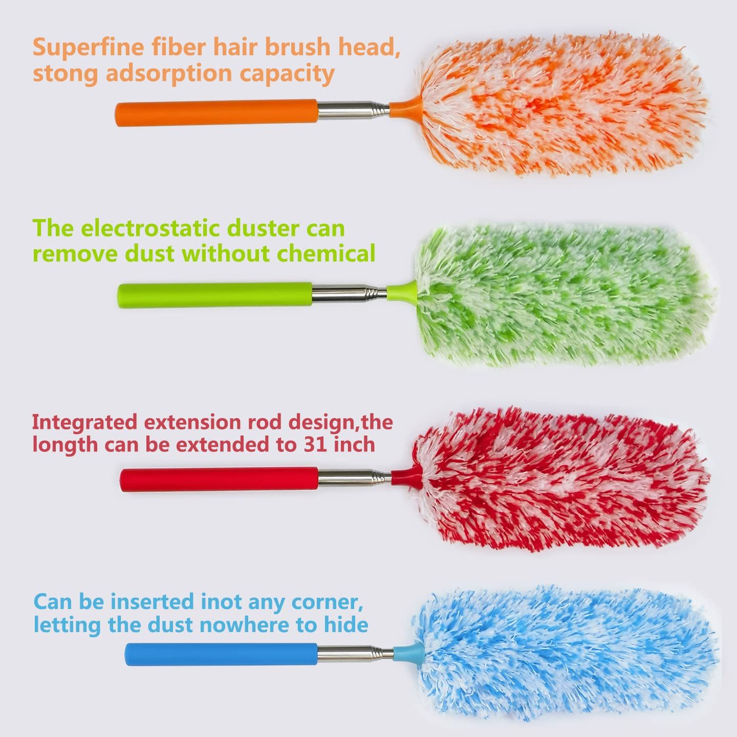 4 Pcs Small Washable Microfiber Feather Duster with Extendable Pole and Bendable Head, Microfibre Cleaning Tool Extendable — image 4