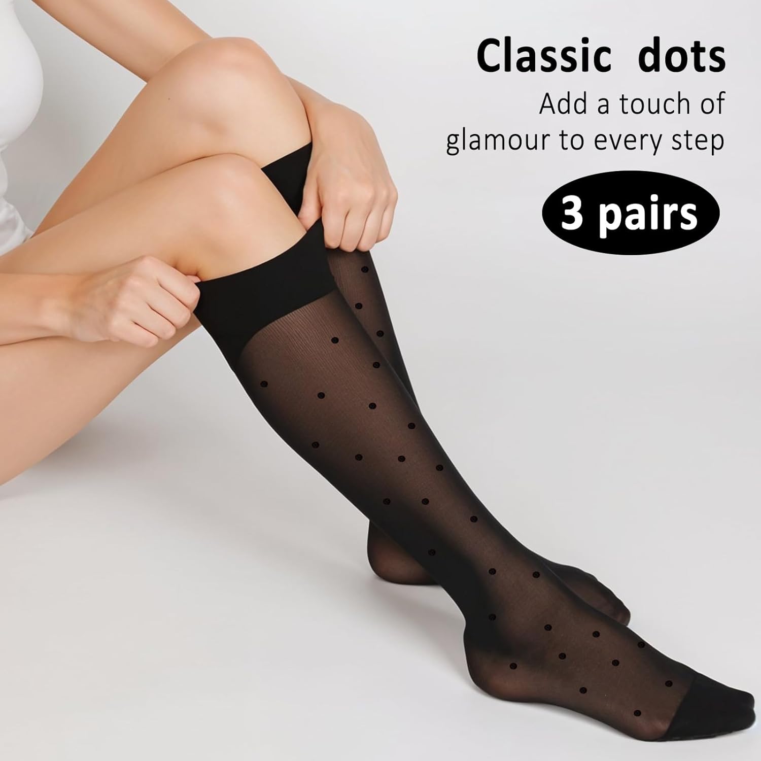 3 Pairs Women's Sheer Knee High Stockings, Black Dot Sheer Thin Socks, Stretchy Breathable Knee High Socks โ image 2