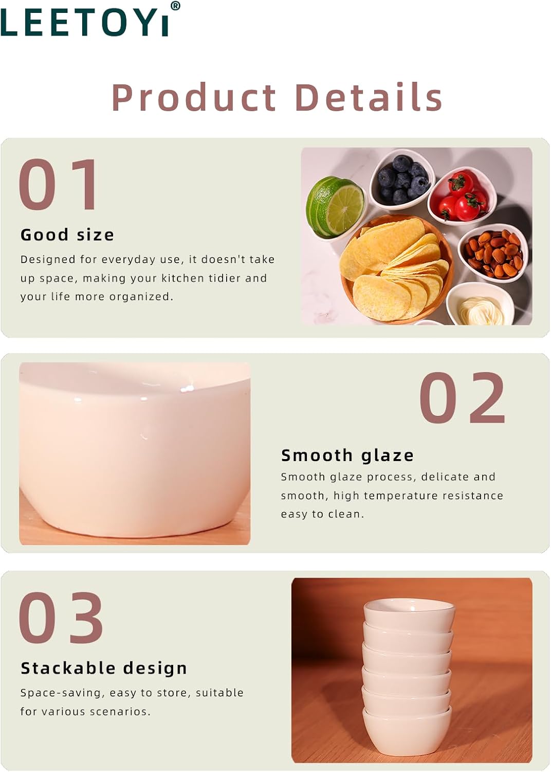 Mini Ceramic Ramekins Souffle Dishes 1.5 OZ, Small Dipping Bowls, Sauce Dip Bowls for Kitchen Serving Sauce Condiments, Oven & Microwave Safe, Set of 6, White โ image 6