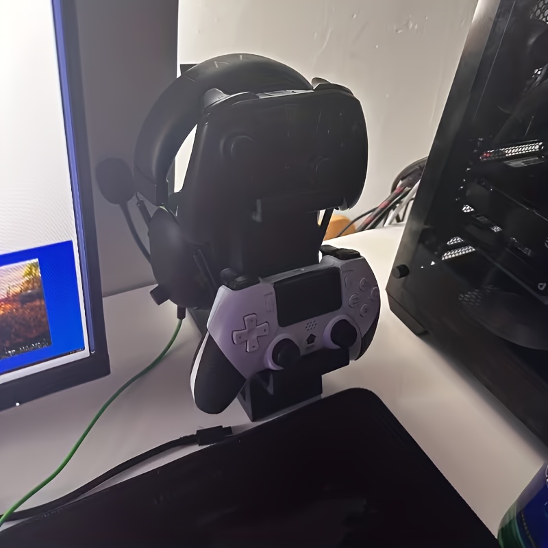 black 3-in-1 PS5 and Xbox Controller Stand – Compatible with PlayStation 5/Xbox Consoles. A gaming desktop organizer with a headphone hanger, non-charging base — image 4
