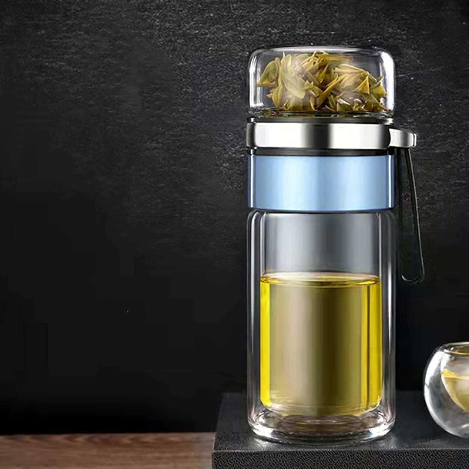 Glass Transparent Tea Bottle Portable Tea Water Bottle Tea and Water Separation Bottle Blue — image 6