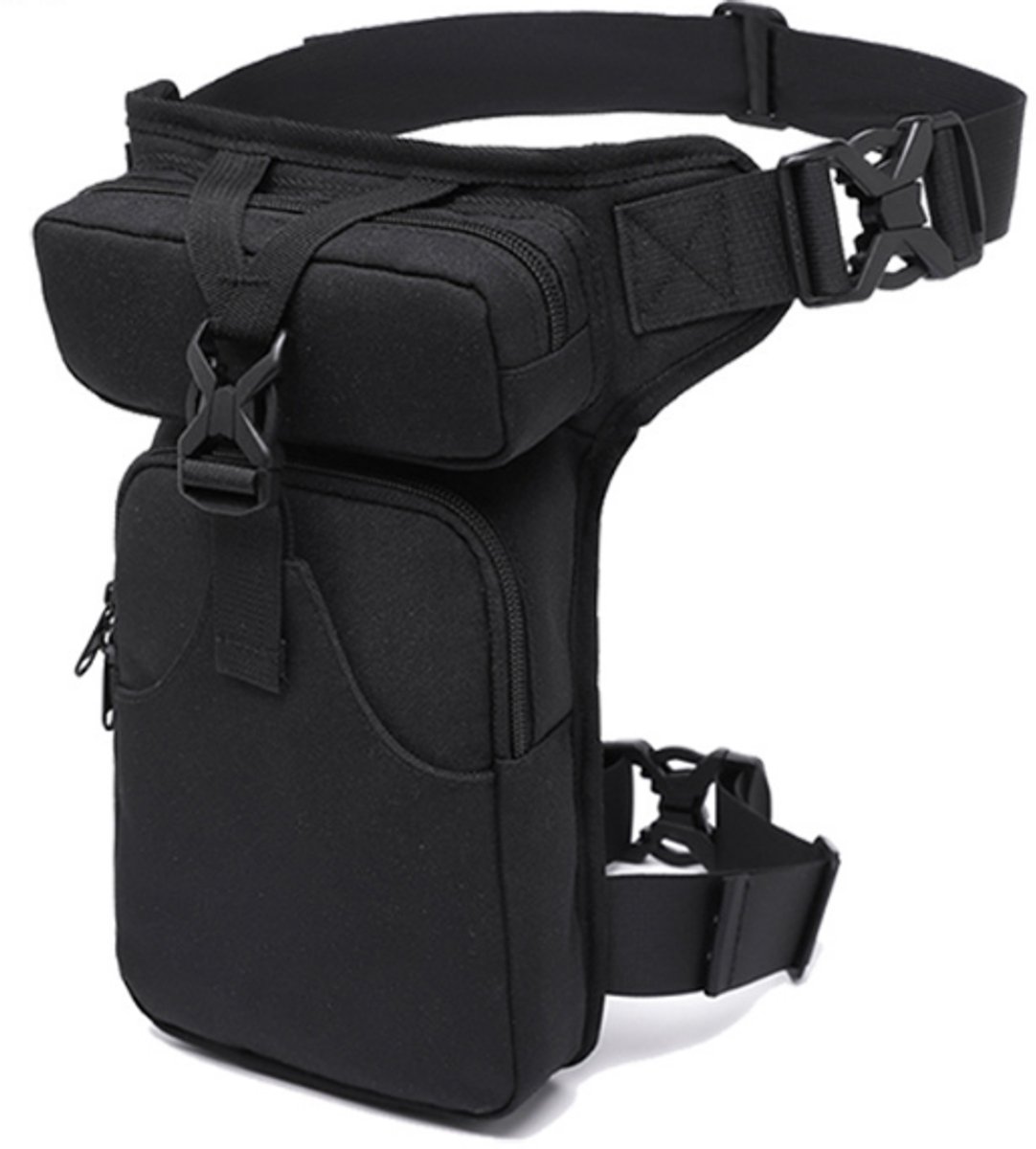 Fanny pack - Leg bag - Motorcycle fanny pack - Motorcycle bag - Tactical leg bag - Tool bag - Unisex - Black - Large capacity - 16 x 5 x 29 cm - 4 compartments