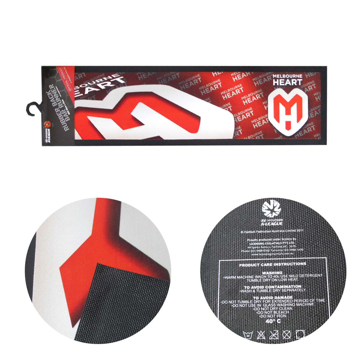 A-League Melbourne Heart Rubber Back Bar Runner 25 × 89 cm