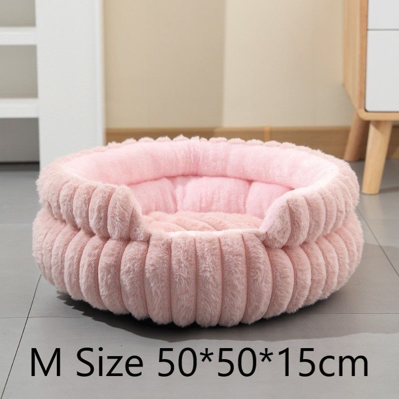 Washable Notch Style Round Pet Bed, Plush Anti-Moisture Pet Sleeping Bed, Pink, Size M, 19.69x19.69x5.91in, Fluffy Notch Pet Bed For Medium Household
