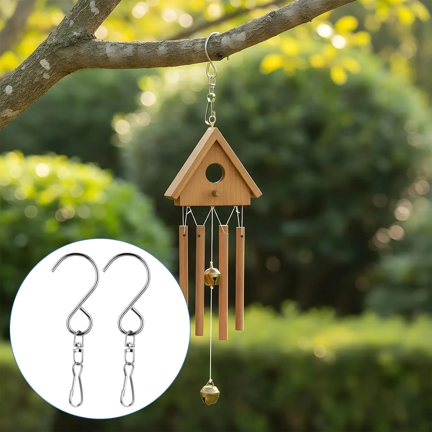 12 PCS Swivel Hanging Hooks Clips, 360 Degree Rotating Stainless Steel for Wind Chimes Bird Feeders Outdoor Ornaments, Silver โ image 5