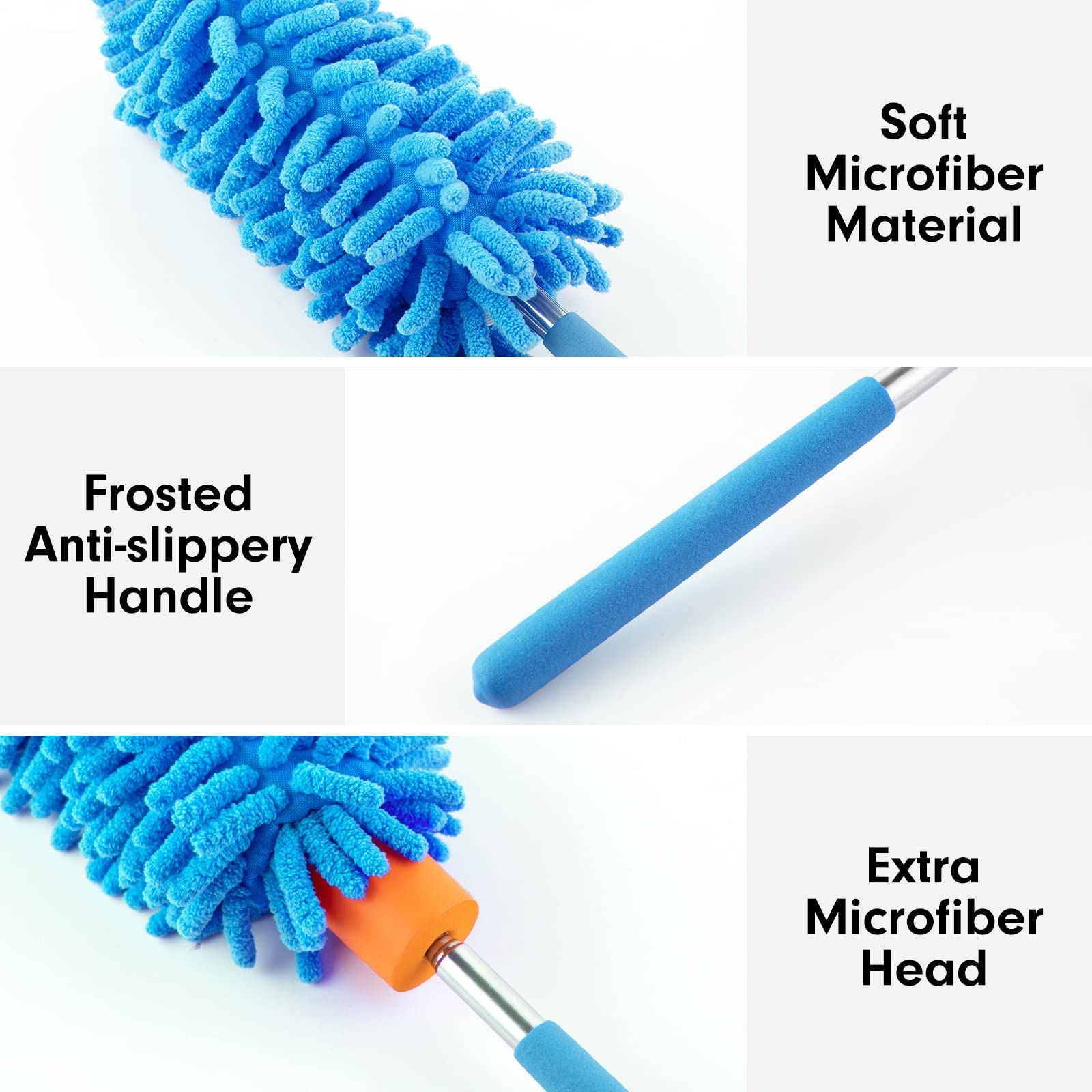 Microfiber Duster for Cleaning, Hand Washable Dusters with 2pcs Replaceable Microfiber Head, Extendable Pole โ image 2