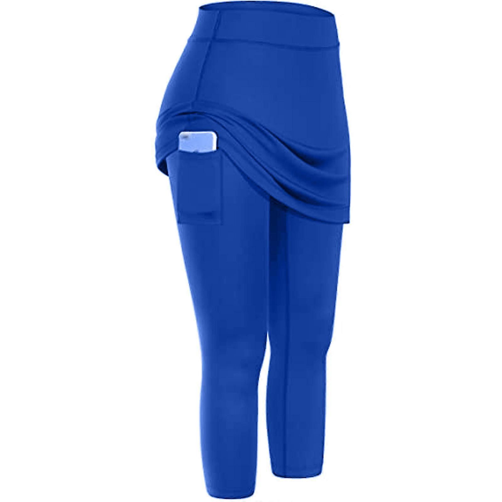 Women's High Stretch Yoga Pants Side Pocket Sports Running Fitness Casual Workout Pants - Blue XL