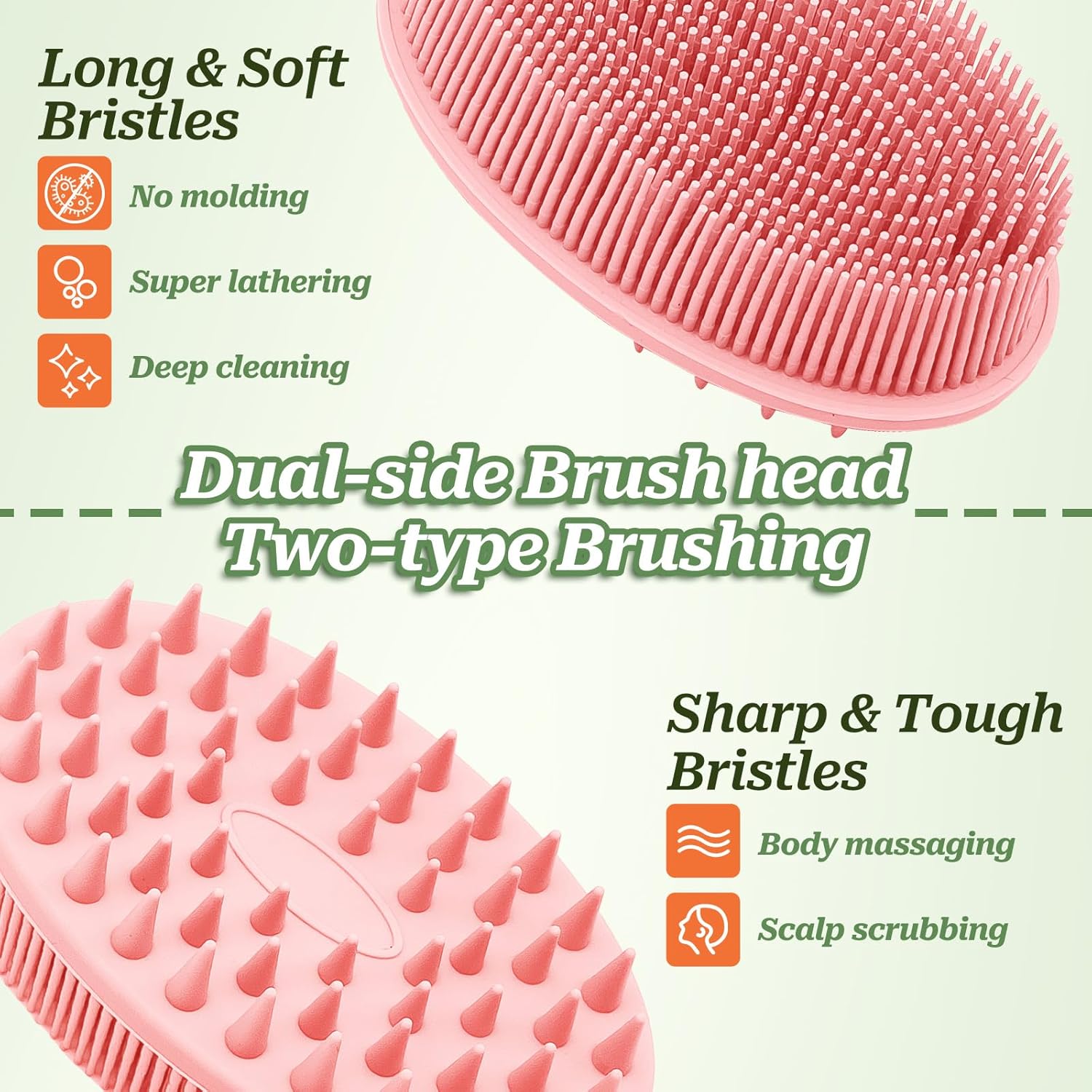 Soft Silicone Body Scrubber 2PCS, Dual-Side Silicone Loofah for Shower, Gentle Loofa Alternative, Replaceable Brush Head to be Used alone or with Long Handle â image 4