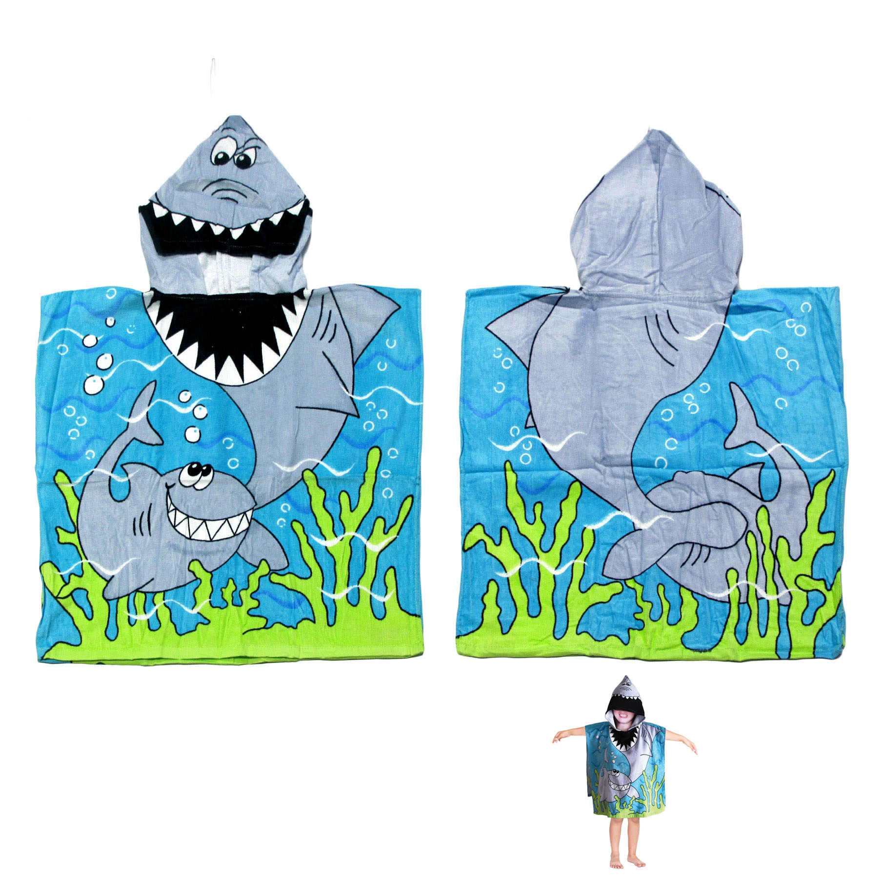 Cute Kids Cotton Hooded Towel Poncho 60 × 120 cm Shark