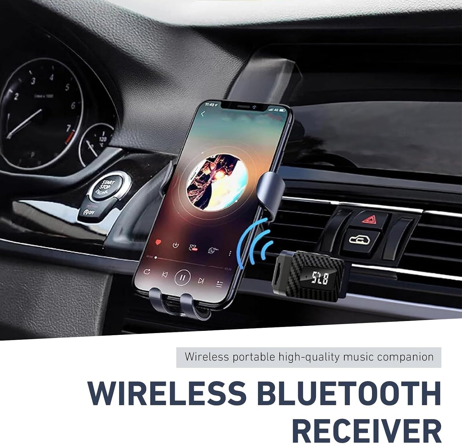 Car USB Bluetooth Receiver, 5.3 Chip Wireless FM Transmitter with LED Display, Adjustable Audio Adapter with USB Interface and 0.13" Jack, Universal — image 4