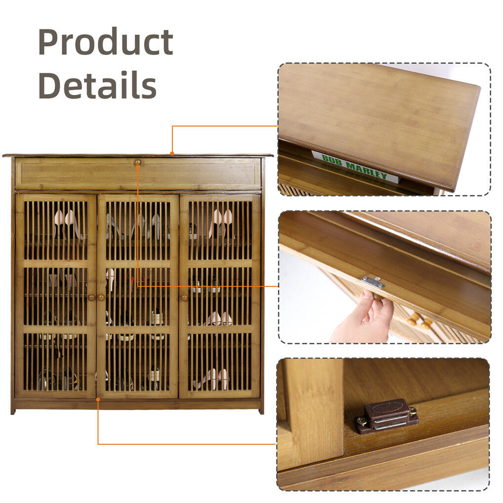 Wooden Shoe Rack XL 4 Tier 3 Doors Drawers Shelves Cabinet Organizer — image 4