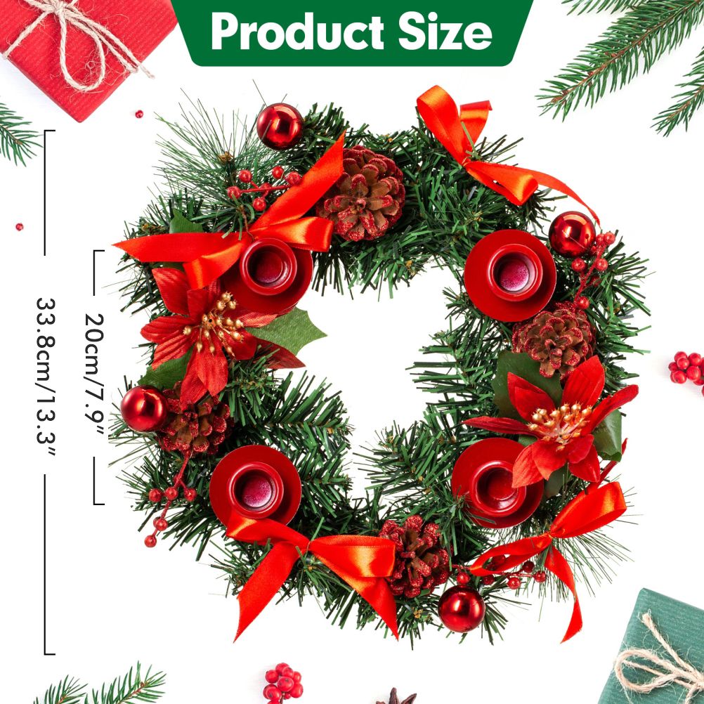 Christmas Advent Wreath Fir Wreath Christmas Arrangement Decorative Wreath with Candle Holder & Ribbon — image 2
