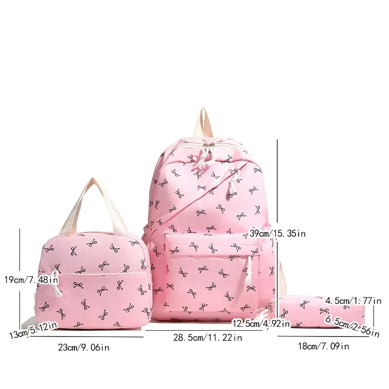Sweet Bowknot 3-Piece Backpack Set! Large Capacity & Ergonomic Support, Splash-Resistant, Backpack+Tote+Pencil Case, Perfect Gift for School /black — image 4