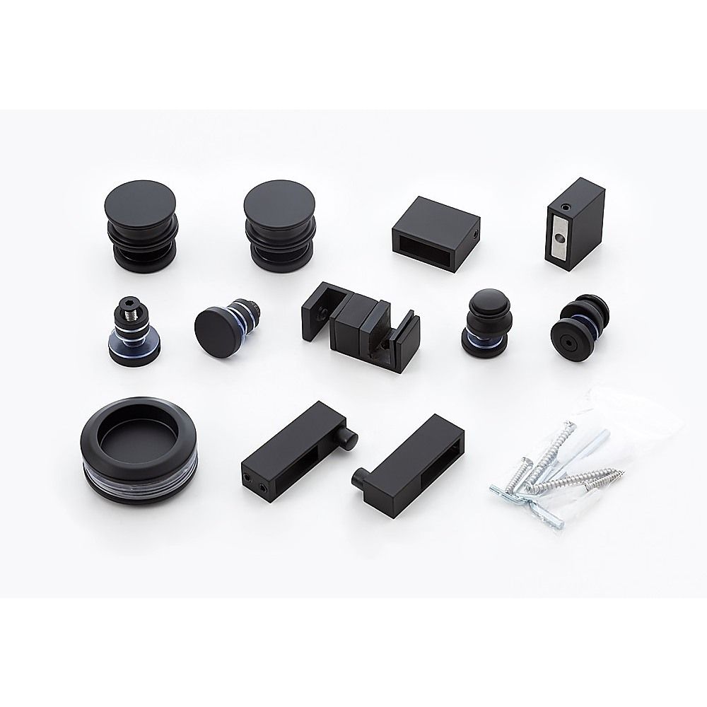 Frameless Glass Sliding Shower Door Hardware Rail Set Black — image 3