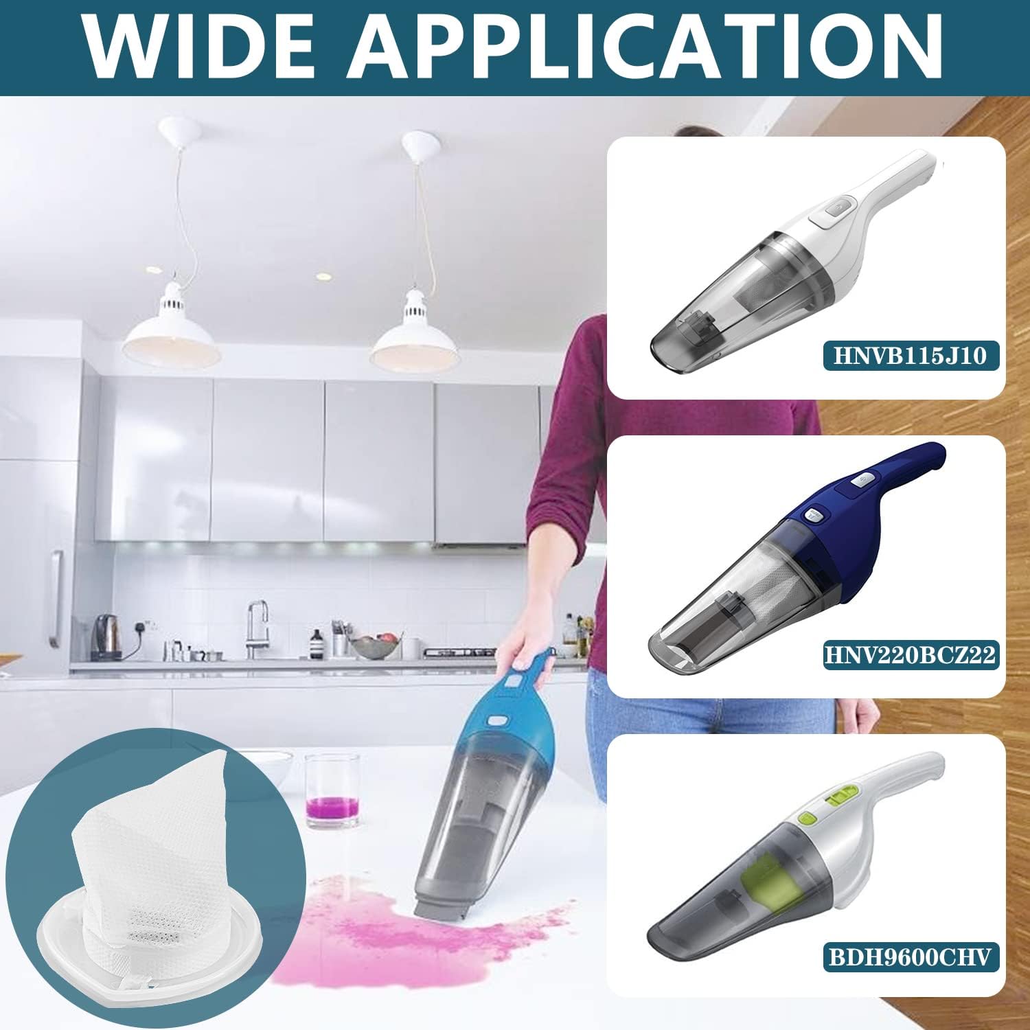 EVF100 Filter Replacement Compatible with Black & Decker Hand Vacuum HNV220B HNV115J HNV215B HNV115B 90590689 Series Cleaners, 6 Pack โ image 6