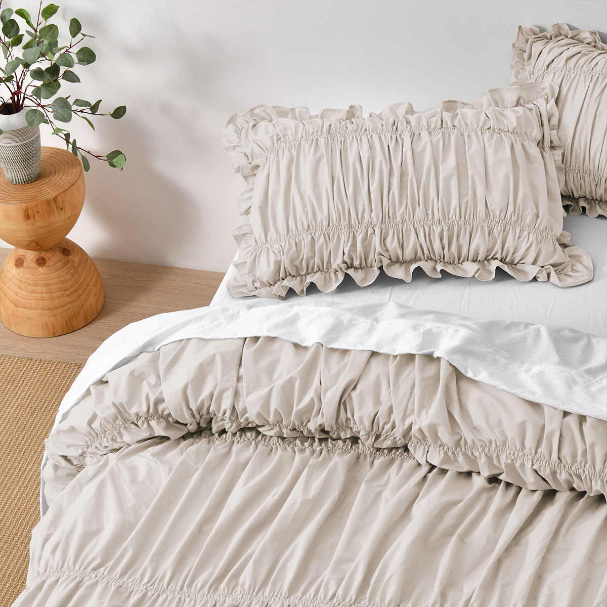 Vintage Design Homewares Haven Natural Washed Cotton Ruched Quilt Cover Set Double โ image 3