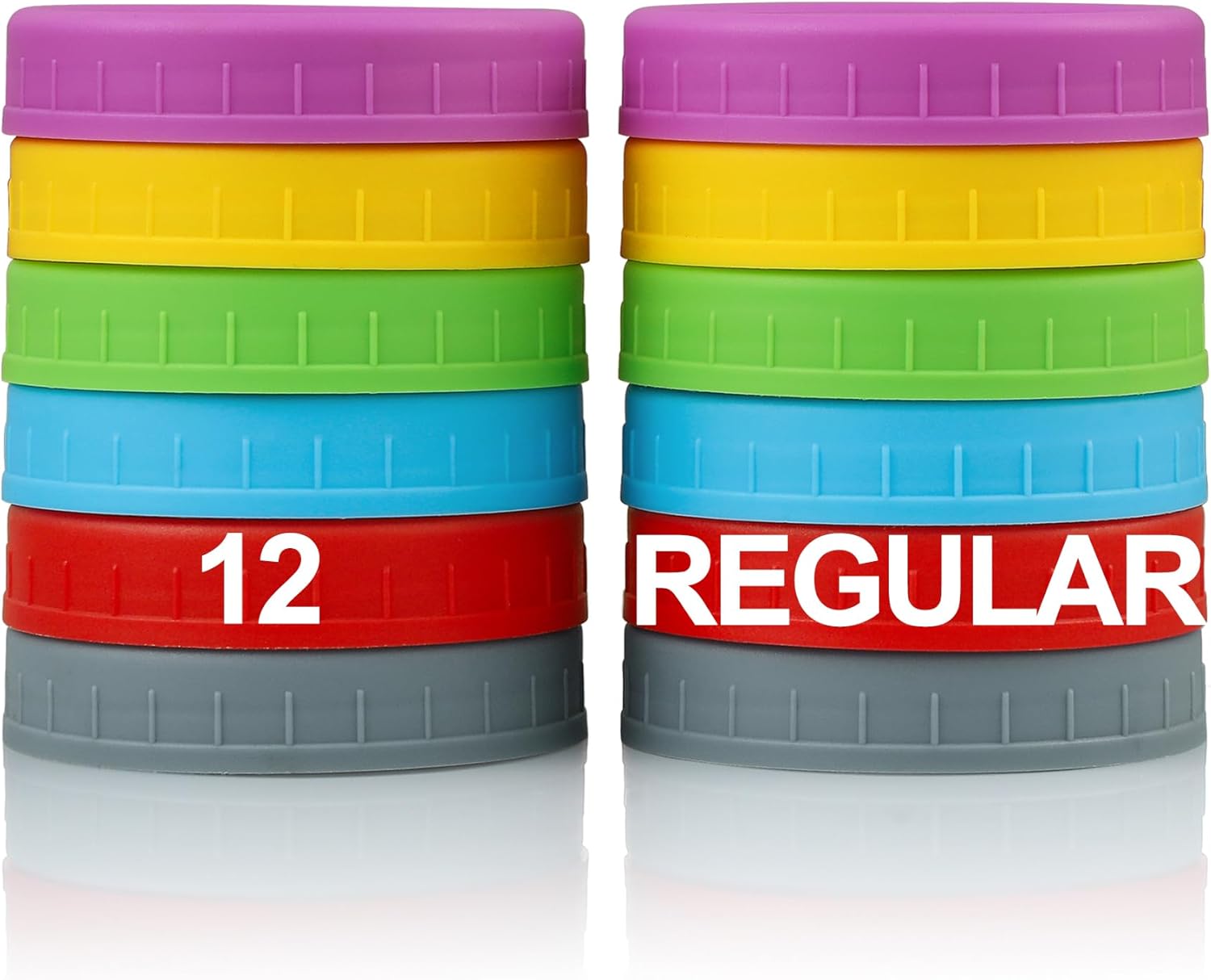 12 Pack REGULAR MOUTH Mason Jar Lids for Ball, Kerr and More - Multicolor Plastic Storage Caps for Mason Jars, Canning Jars - Leakproof, Dishwasher Safe & Food
