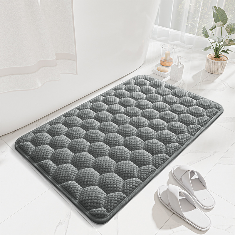 Light Grey 3D Honeycomb Textured High-Elastic Memory Foam Bathroom Mat (50 x 80 CM) - Ultra Absorbent Quick-Dry Thickened Door Mat