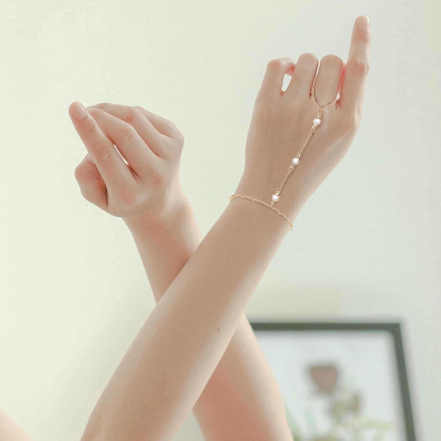 3 Pack Gold Hand Chain Bracelet Set for Women – Dainty Layered Finger Ring Bracelets, Boho Wrist Accessory for Wedding Prom Beach Party, Elegant Hand Jewelry — image 3