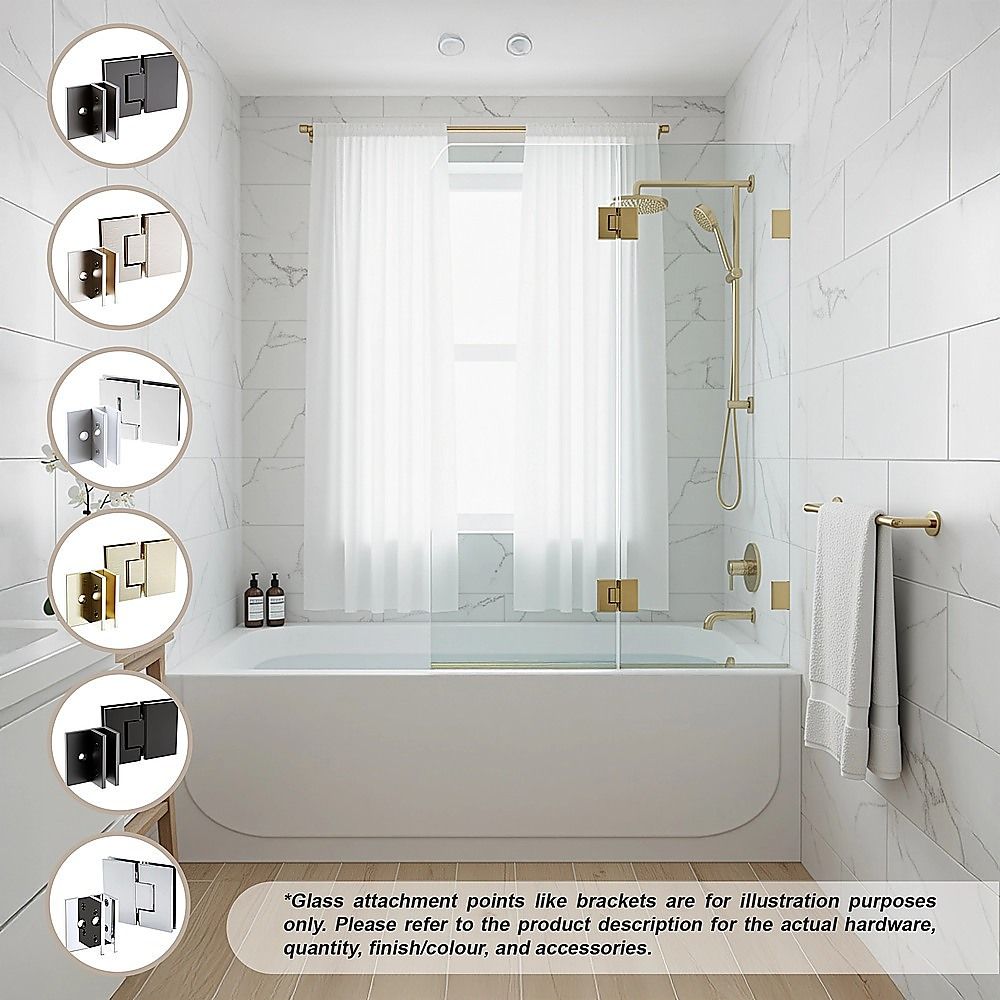 120cm Frameless Glass Bath Screen – Brass F-Brackets in Black for Stylish Bathroom Upgrade — image 2
