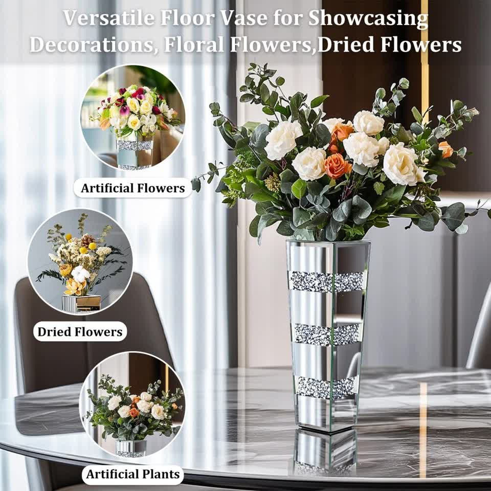 P&P Silver Diamond Inlaid Table Vase, Modern Decorative Centerpiece for Home — image 5
