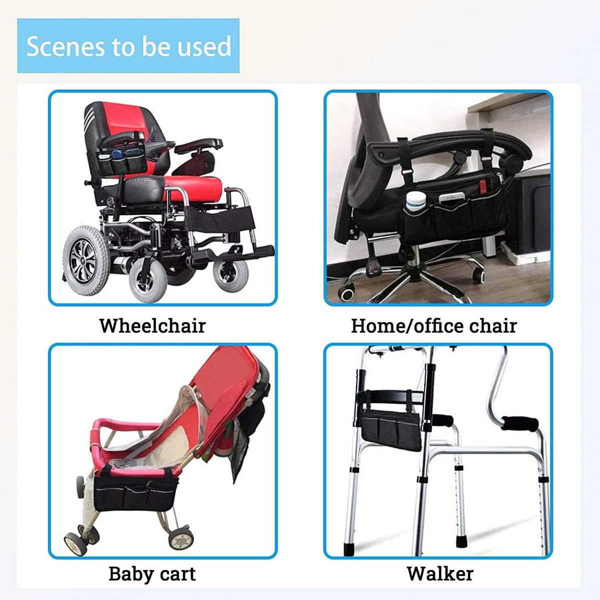 Wheelchair Armrest Storage Bag - Wheelchair Bag with 4 Storage Compartments - 32.5 x 18 cm - Waterproof Armrest Bag - with Safety Reflective Stripe — image 2