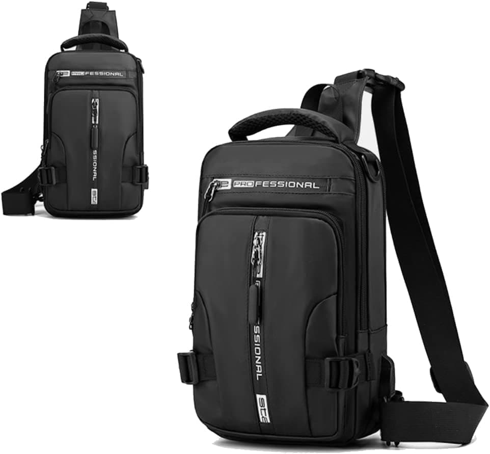 Men's Water Resistant Shoulder Bag with USB Charging Port, Cross Body Bag for Men and Women, Black — image 2