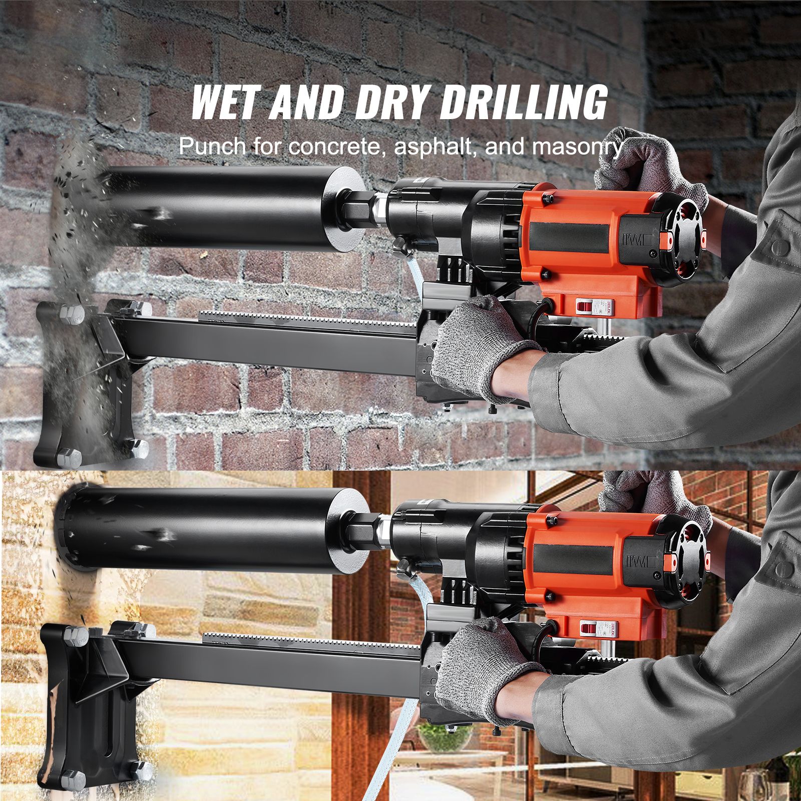 Diamond Core Drilling Machine, 8in Wet&Dry Concrete Core Drill Rig with Stand, 750RPM Speed & 1-1/4" 5/8" Thread & Lifting Handle, 8in Drilling Diameter for — image 2