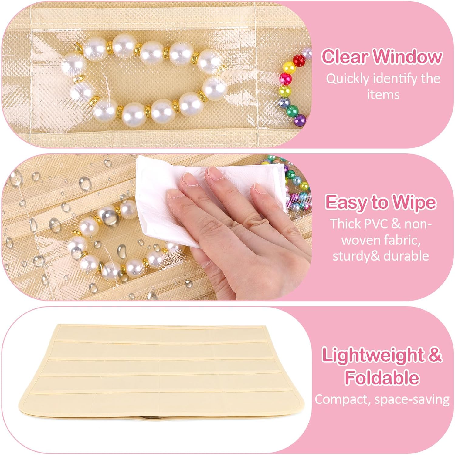 1 Pack Hanging Jewelry Organizer, 80 Clear Pockets earring organizer and storage, Accessories holder organizer for Closet, Jewelries, Necklace, Travel — image 3
