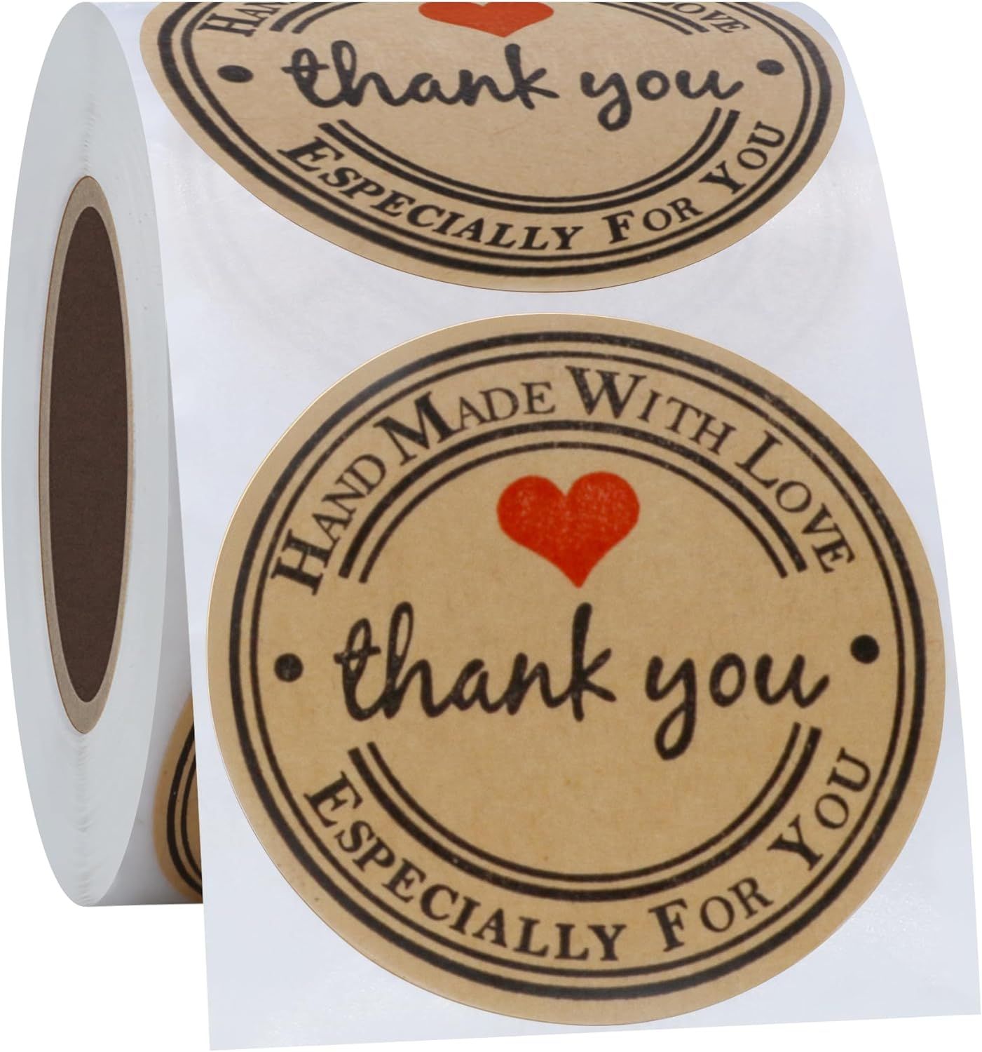 Thank You Hand Made with Love with Red Heart Stickers 1.5Inch Round Total 500 Adhesive Labels Per Roll — image 3